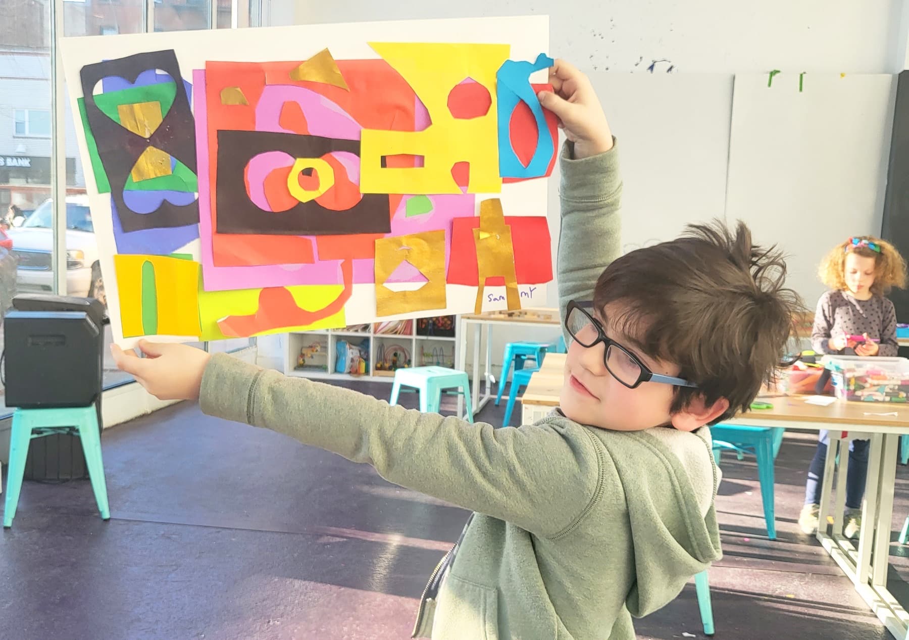 Mixed media collage work at PLAYDAY